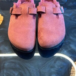 Birkenstock Boston Shearling “Maroon” Clogs